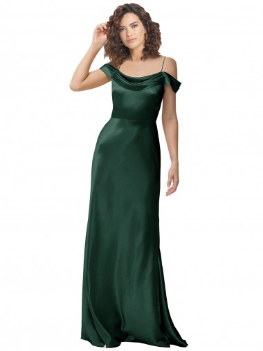 Cazador Verde línea A Hombros Descubiertos Tirantes espagueti Satén elástico Largo Formales Vestidos de dama de honor / Vestidos de fiesta Al Por Mayor