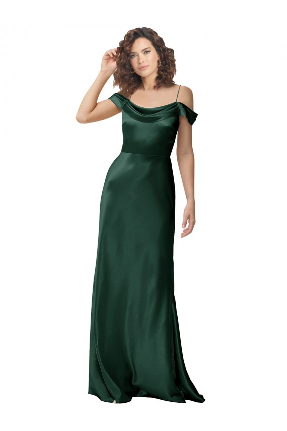 Cazador Verde línea A Hombros Descubiertos Tirantes espagueti Satén elástico Largo Formales Vestidos de dama de honor / Vestidos de fiesta Al Por Mayor
