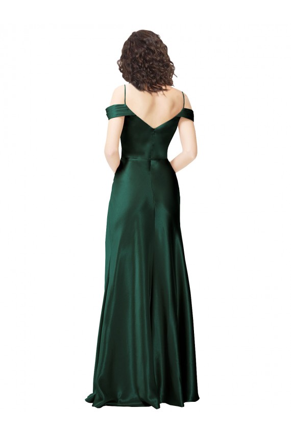 Cazador Verde línea A Hombros Descubiertos Tirantes espagueti Satén elástico Largo Formales Vestidos de dama de honor / Vestidos de fiesta Al Por Mayor