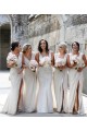 Champán línea A Cuello en V Gasa Largo Vestidos de dama de honor Al Por Mayor