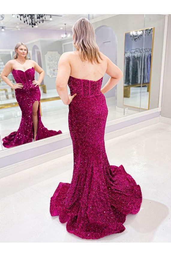 Color mostrado Cubierta Cuello de Corazón Barrer tren Lentejuelas Terciopelo Largo Vestidos de fiesta Al Por Mayor