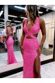 Color mostrado Cubierta Cuello en V Barrer tren Lentejuelas Terciopelo Largo Vestidos de fiesta Al Por Mayor