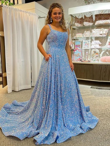 Color mostrado línea A Cucharón Cola corte Lentejuelas Terciopelo Largo Vestidos de fiesta Al Por Mayor