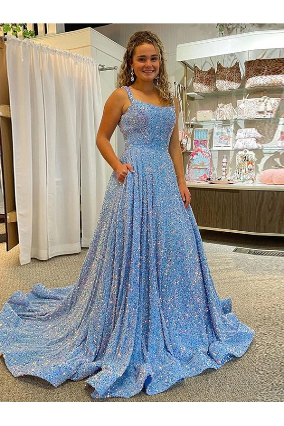 Color mostrado línea A Cucharón Cola corte Lentejuelas Terciopelo Largo Vestidos de fiesta Al Por Mayor