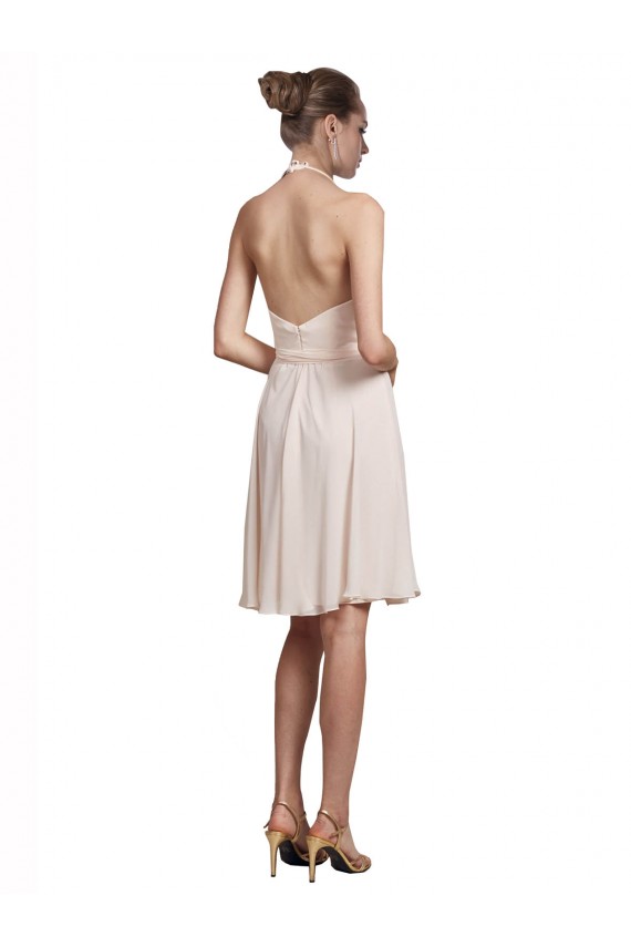 Crema Rosa línea A Halter Cuello en V Gasa Corto Vestidos de dama de honor / Vestidos de cóctel / Vestidos para homecoming Al Por Mayor