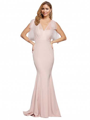 Cubierta Cuello de Corazón Crepé Elástico Tul Largo Formales Vestidos de dama de honor / Vestidos de fiesta Al Por Mayor