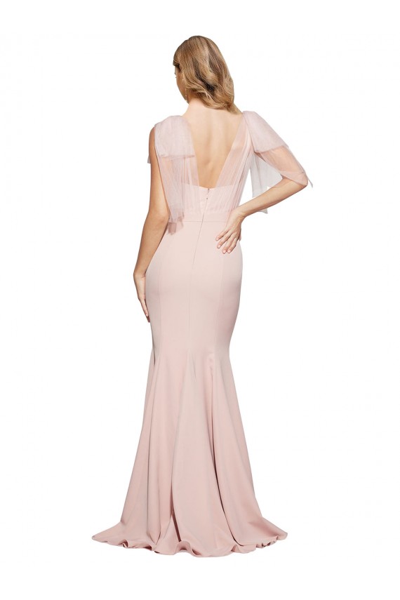 Cubierta Cuello de Corazón Crepé Elástico Tul Largo Formales Vestidos de dama de honor / Vestidos de fiesta Al Por Mayor