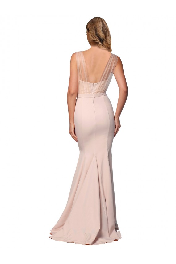 Cubierta Cuello de Corazón Crepé Elástico Tul Largo Formales Vestidos de dama de honor / Vestidos de fiesta Al Por Mayor