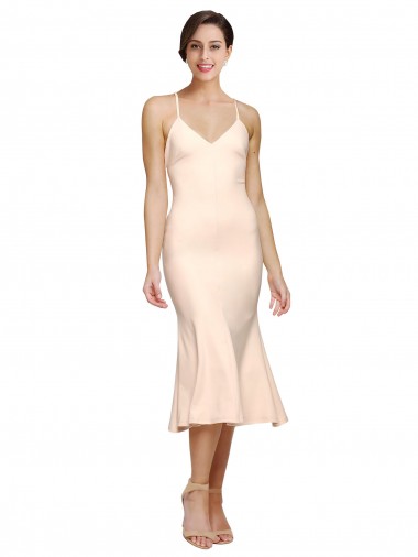 Cubierta Cuello en V Midi Crepé Elástico Corto Vestidos de dama de honor / Vestidos de fiesta / Vestidos de cóctel Al Por Mayor