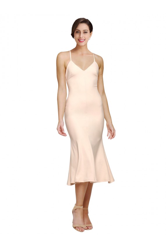 Cubierta Cuello en V Midi Crepé Elástico Corto Vestidos de dama de honor / Vestidos de fiesta / Vestidos de cóctel Al Por Mayor