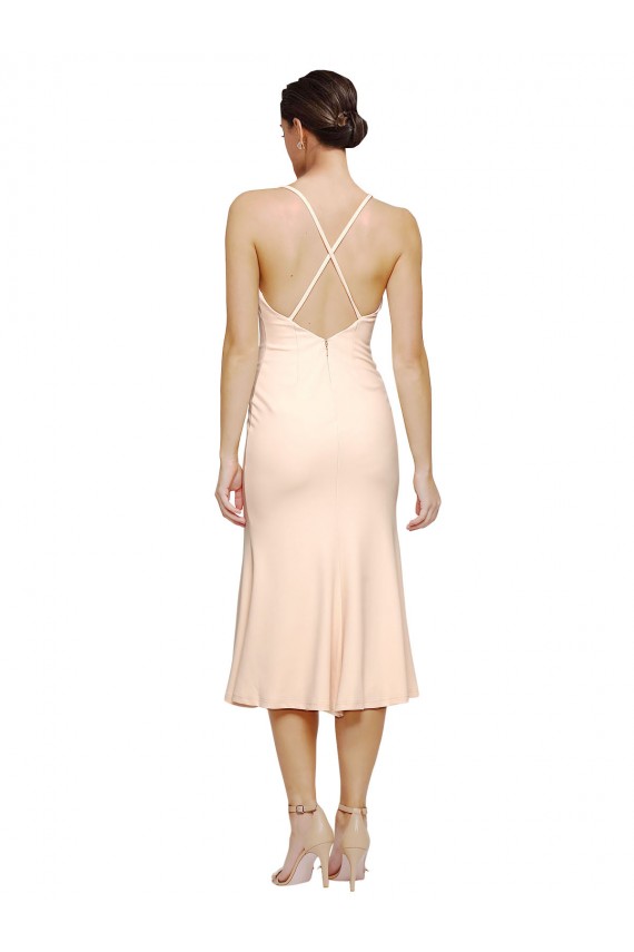 Cubierta Cuello en V Midi Crepé Elástico Corto Vestidos de dama de honor / Vestidos de fiesta / Vestidos de cóctel Al Por Mayor