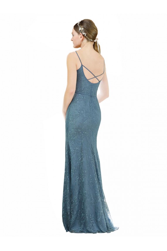 Cubierta Tirantes espagueti Cuello en V Encaje Largo Vestidos de dama de honor Al Por Mayor