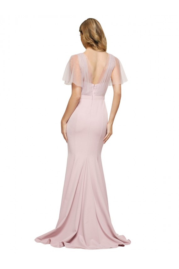 Cubierta Un Hombre Cuello de Corazón Crepé Elástico Tul Largo Formales Vestidos de dama de honor / Vestidos de fiesta Al Por Mayor