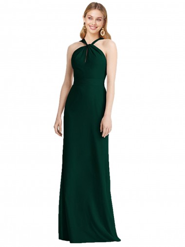 Evergreen Trompeta Halter Gasa Largo Vestidos de dama de honor Al Por Mayor
