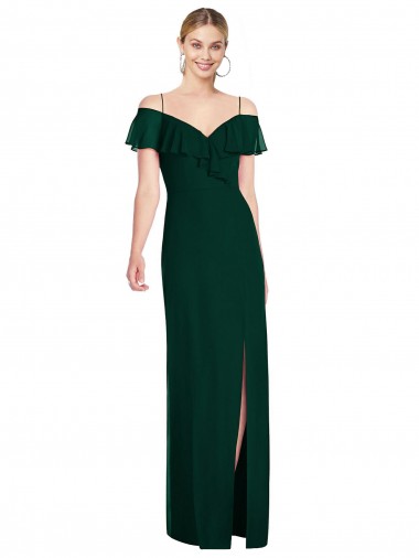 Evergreen Trompeta Tirantes espagueti Gasa Largo Vestidos de dama de honor Al Por Mayor