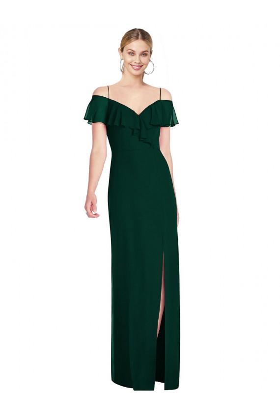 Evergreen Trompeta Tirantes espagueti Gasa Largo Vestidos de dama de honor Al Por Mayor