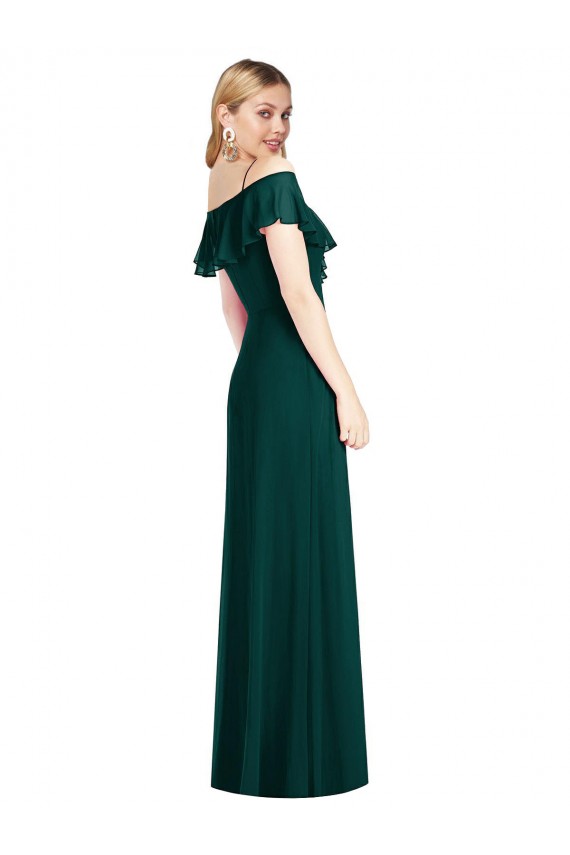 Evergreen Trompeta Tirantes espagueti Gasa Largo Vestidos de dama de honor Al Por Mayor