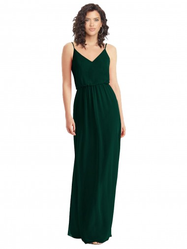 Evergreen línea A Cuello en V Gasa Largo Vestidos de dama de honor Al Por Mayor