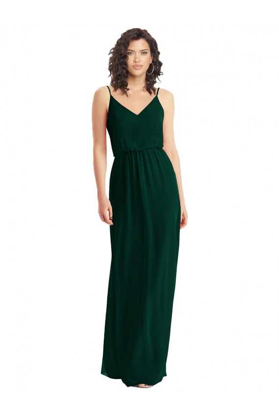 Evergreen línea A Cuello en V Gasa Largo Vestidos de dama de honor Al Por Mayor