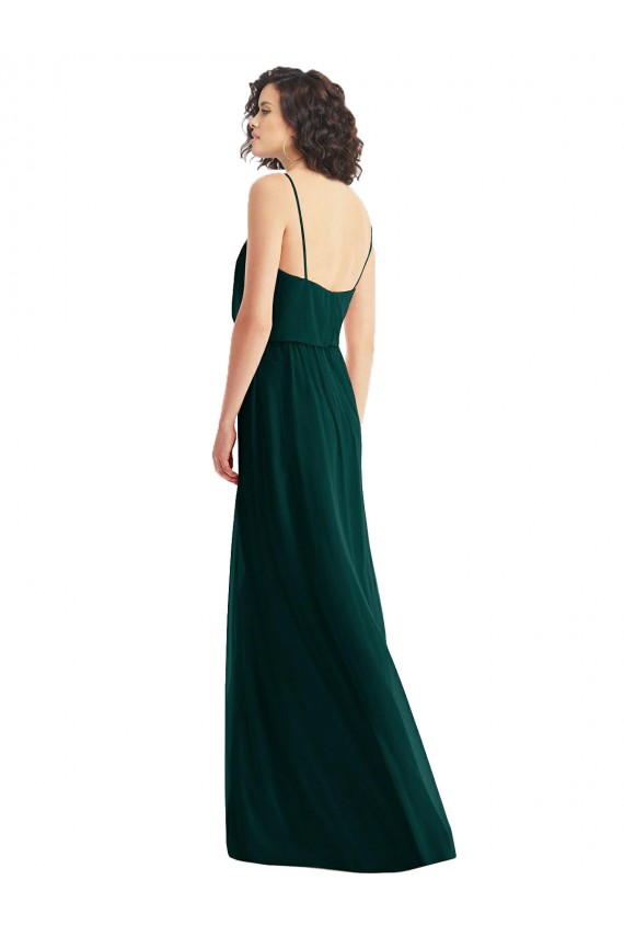 Evergreen línea A Cuello en V Gasa Largo Vestidos de dama de honor Al Por Mayor