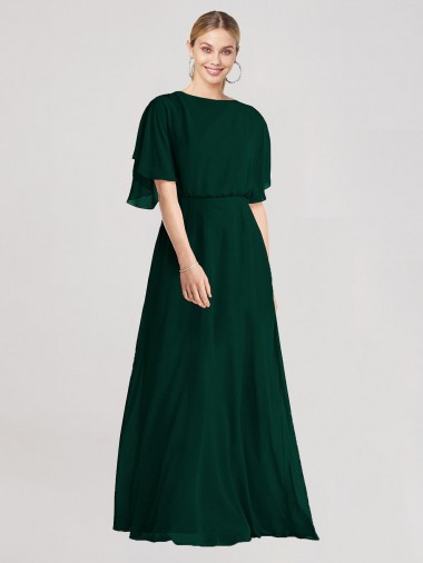 Evergreen línea A Cuello redondo Gasa Largo Vestidos de dama de honor Al Por Mayor