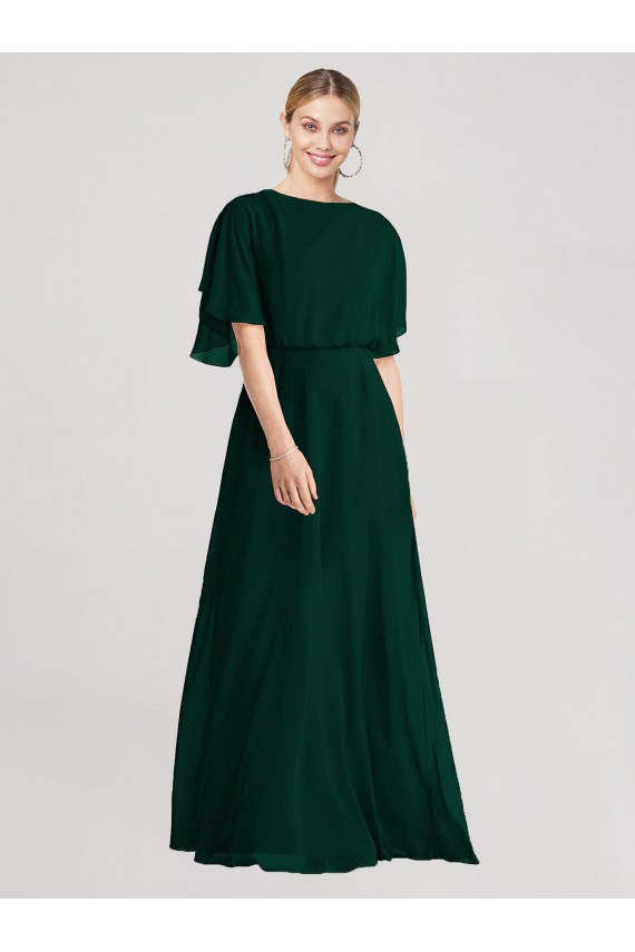 Evergreen línea A Cuello redondo Gasa Largo Vestidos de dama de honor Al Por Mayor