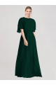 Evergreen línea A Cuello redondo Gasa Largo Vestidos de dama de honor Al Por Mayor