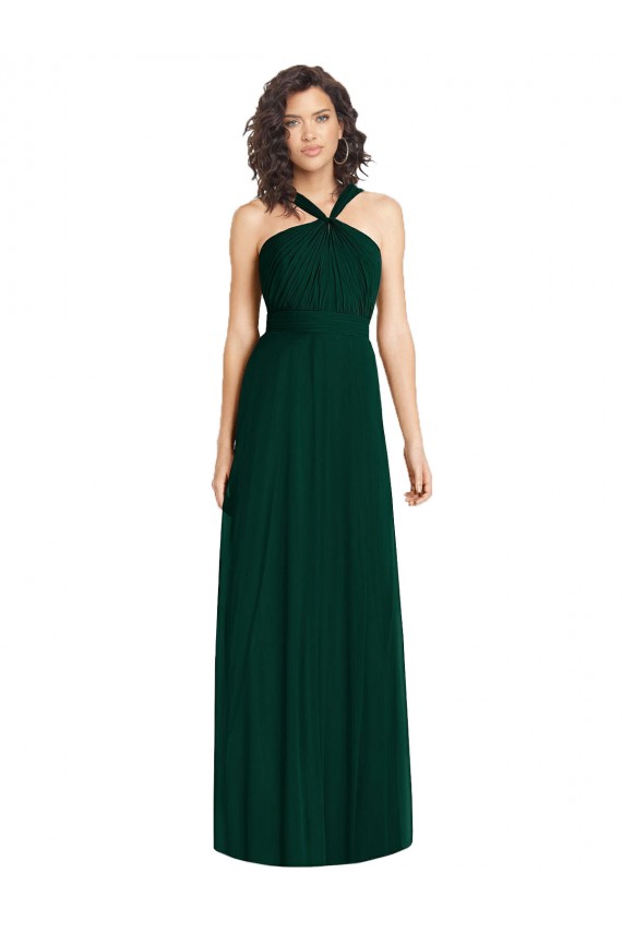 Evergreen línea A Halter Gasa Largo Vestidos de dama de honor Al Por Mayor
