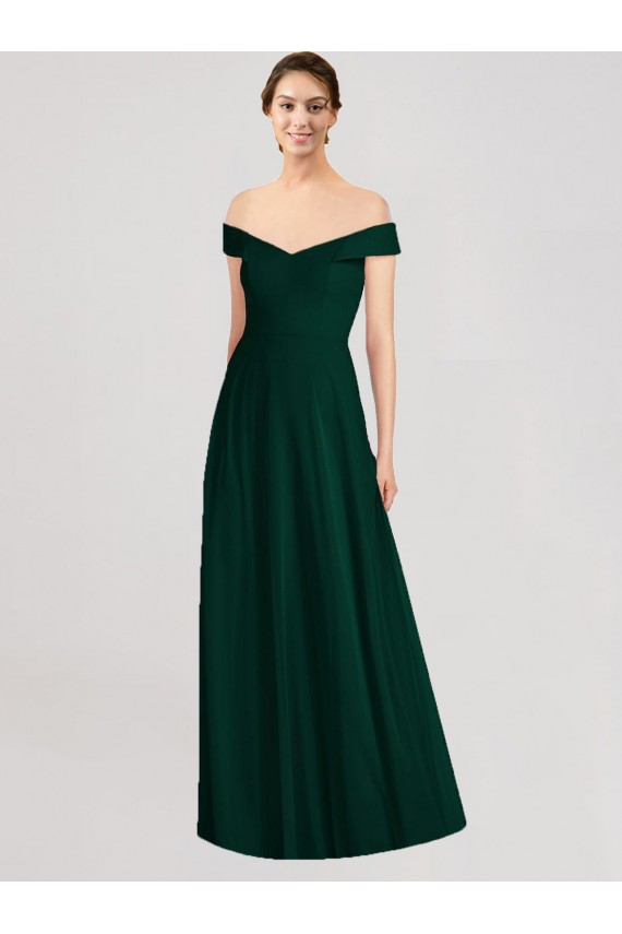 Evergreen línea A Hombros Descubiertos Cuello en V Gasa Largo Vestidos de dama de honor Al Por Mayor