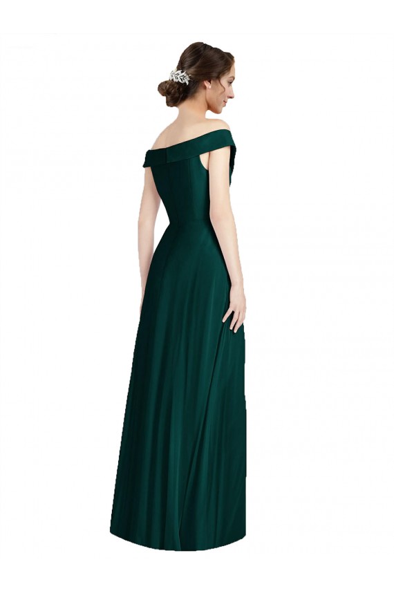 Evergreen línea A Hombros Descubiertos Cuello en V Gasa Largo Vestidos de dama de honor Al Por Mayor
