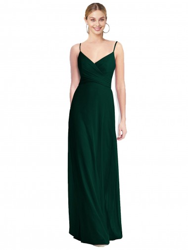 Evergreen línea A Tirantes espagueti Cuello en V Gasa Largo Vestidos de dama de honor Al Por Mayor