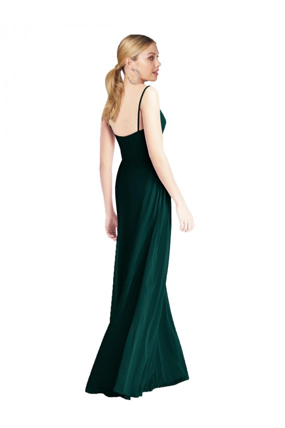 Evergreen línea A Tirantes espagueti Cuello en V Gasa Largo Vestidos de dama de honor Al Por Mayor