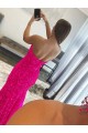 Fucsia Cubierta Sin tirantes Barrer tren Lentejuelas Terciopelo Largo Vestidos de fiesta Al Por Mayor