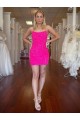 Fucsia Cubierta Tirantes espagueti Corto Lentejuelas Terciopelo Corto Vestidos de fiesta Al Por Mayor
