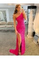 Fucsia Cubierta Un Hombre Barrer tren Lentejuelas Terciopelo Corto Vestidos de fiesta Al Por Mayor
