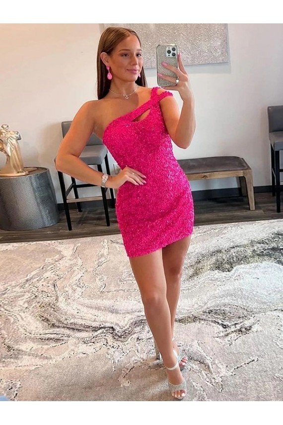Fucsia Cubierta Un Hombre Corto Lentejuelas Terciopelo Corto Vestidos de fiesta Al Por Mayor