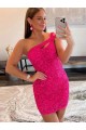 Fucsia Cubierta Un Hombre Corto Lentejuelas Terciopelo Corto Vestidos de fiesta Al Por Mayor