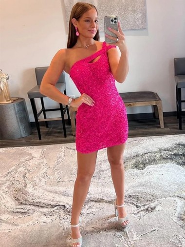 Fucsia Cubierta Un Hombre Corto Lentejuelas Terciopelo Corto Vestidos de fiesta Al Por Mayor