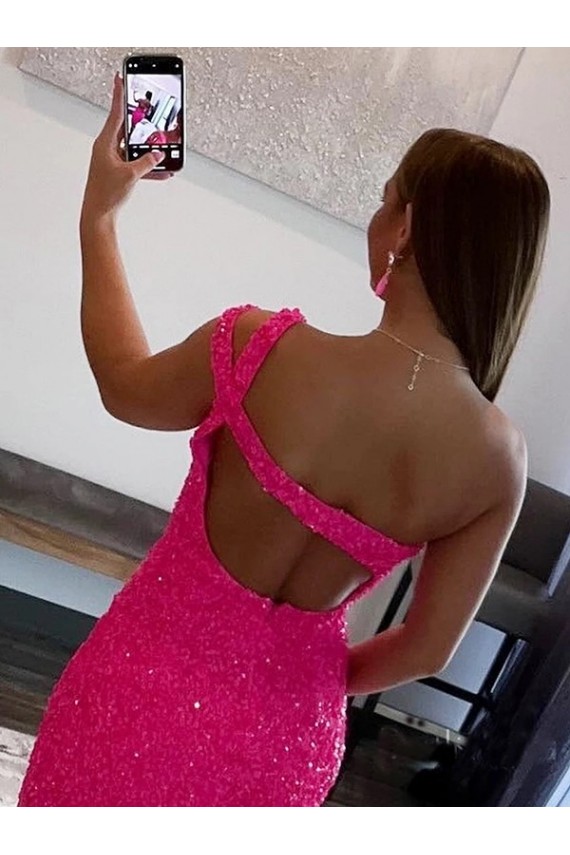 Fucsia Cubierta Un Hombre Corto Lentejuelas Terciopelo Corto Vestidos de fiesta Al Por Mayor