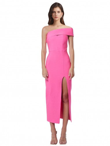 Fucsia Cubierta Un Hombre Midi Crepé Elástico Largo Formales Vestidos de dama de honor / Vestidos de fiesta / Vestidos de cóctel Al Por Mayor