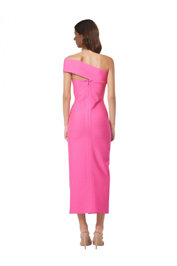 Fucsia Cubierta Un Hombre Midi Crepé Elástico Largo Formales Vestidos de dama de honor / Vestidos de fiesta / Vestidos de cóctel Al Por Mayor