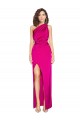 Fucsia Cubierta Un Hombre Satén sedoso Largo Formales Vestidos de dama de honor / Vestidos de fiesta Al Por Mayor