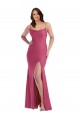 Fucsia Sirena Tirantes espagueti Satén sedoso Largo Formales Vestidos de dama de honor / Vestidos de fiesta Al Por Mayor