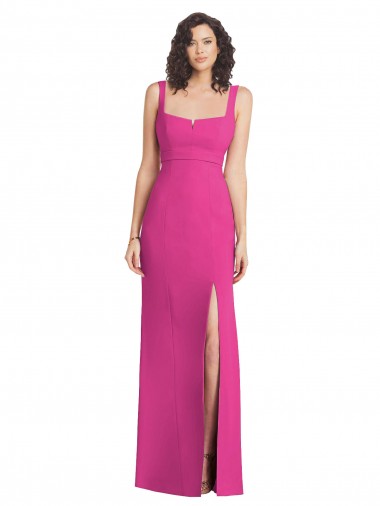 Fucsia Trompeta Cuadrado Crepé Elástico Largo Vestidos de dama de honor / Vestidos de fiesta Al Por Mayor