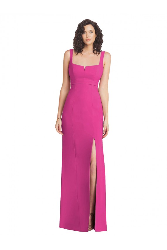 Fucsia Trompeta Cuadrado Crepé Elástico Largo Vestidos de dama de honor / Vestidos de fiesta Al Por Mayor