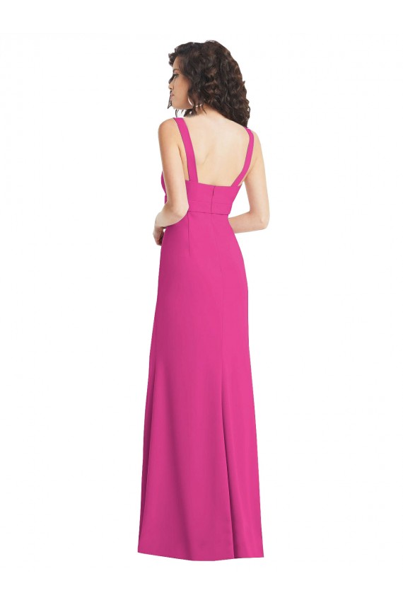 Fucsia Trompeta Cuadrado Crepé Elástico Largo Vestidos de dama de honor / Vestidos de fiesta Al Por Mayor