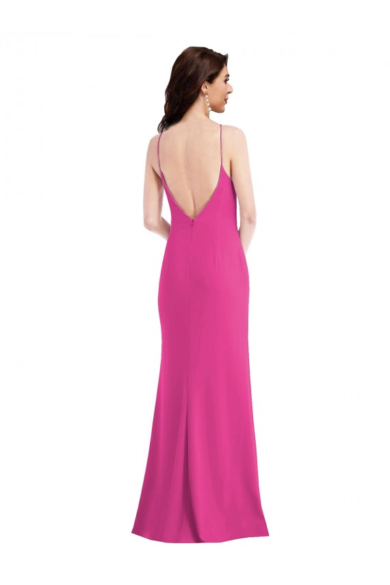 Fucsia Trompeta Halter Cuello Alto Crepé Elástico Largo Formales Vestidos de dama de honor / Vestidos de fiesta Al Por Mayor