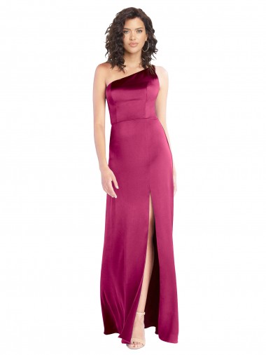 Fucsia línea A Un Hombre Satén elástico Largo Formales Vestidos de dama de honor / Vestidos de fiesta Al Por Mayor