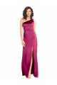 Fucsia línea A Un Hombre Satén elástico Largo Formales Vestidos de dama de honor / Vestidos de fiesta Al Por Mayor