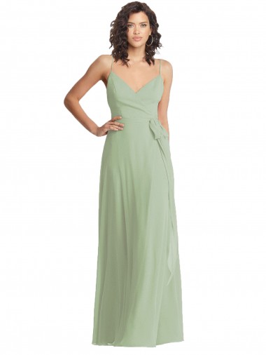 Humo Verde Trompeta Tirantes espagueti Cuello en V Gasa Largo Formales Vestidos de dama de honor / Vestidos de noche Al Por Mayor